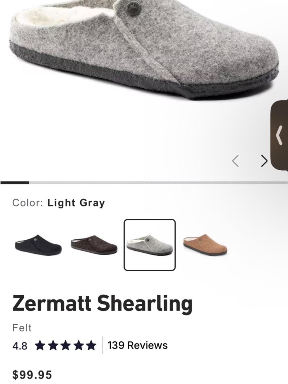 Birkenstock Zermatt Shearling Slippers — Light Gray